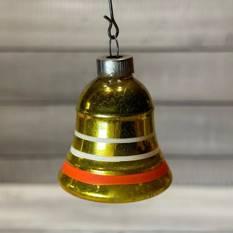 #10 Vintage Shiny Brite Mercury Glass Striped Bell Ornament  MCM Christmas Ornament