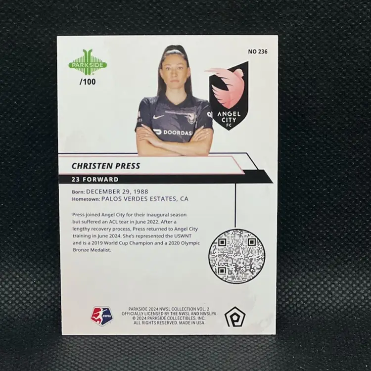 Christen Press 2024 Parkside NWSL Vol 2 Shimmer /100 Angel City Soccer Card