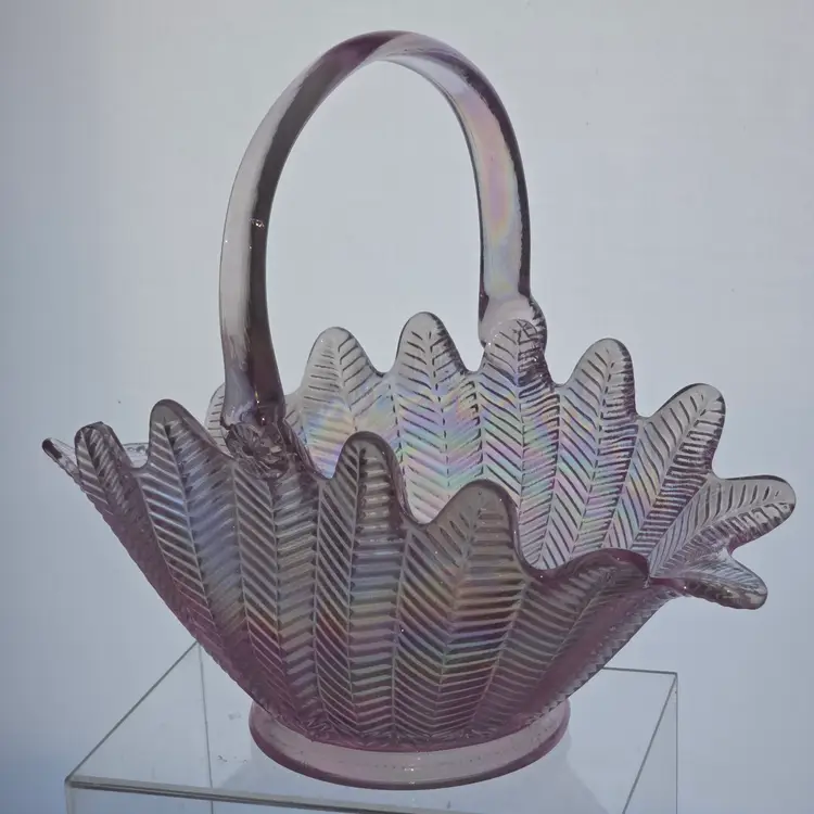 L.E Smith pink iridescent glass basket