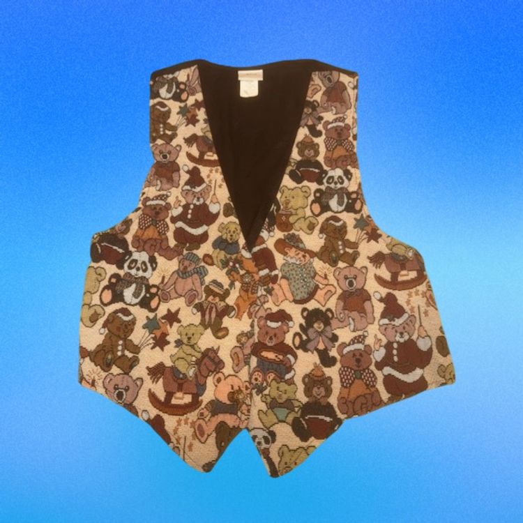 Backroad Blues Womens VTG Tapestry Teddy Bear Christmas Vest Size Large Holiday