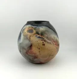Signed Raku Pottery Vase 4.75”x 4.75”