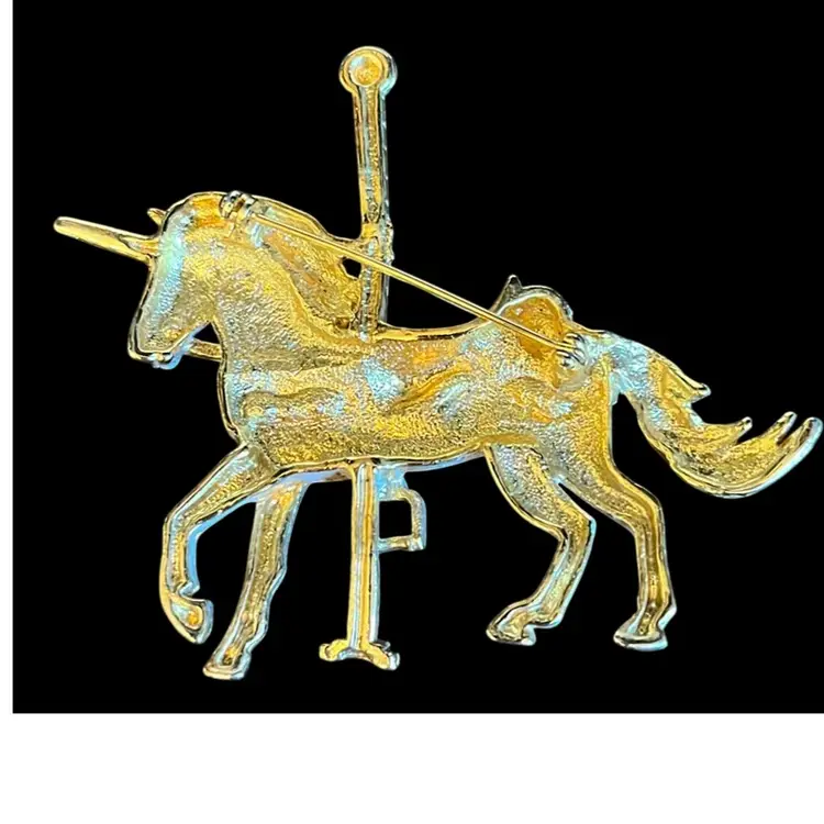 YG & Enameled Unicorn Carousel Horse With Colored Rhinestones
