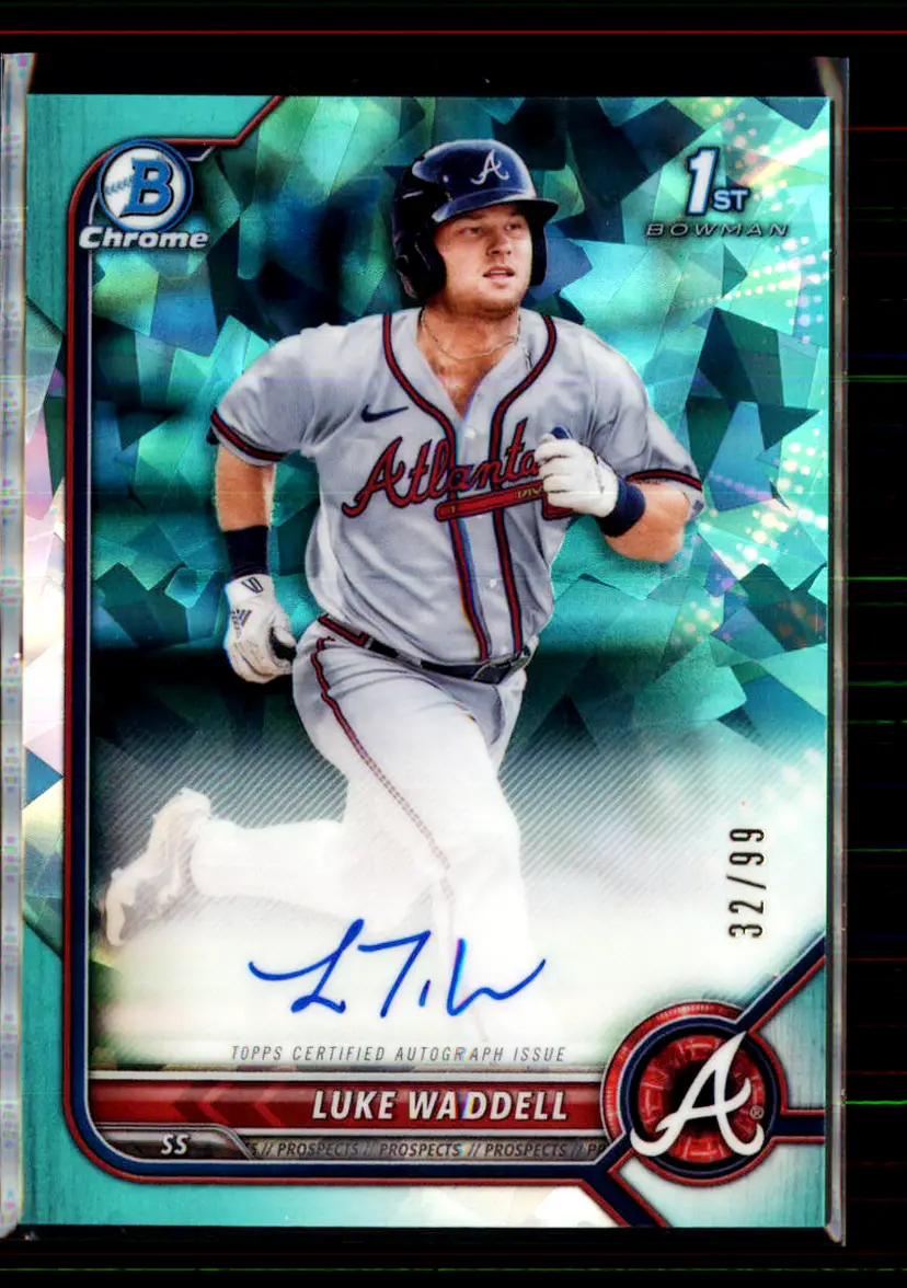 Luke Waddell #/99 2022 Bowman Chrome Sapphire Edition Aqua Refractor Chrome Pros - Atlanta Braves - (150-336)