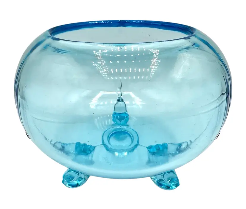 Vintage Viking Glass Flowerlite Flower Frog Bowl Colonial Blue No Insert 4.5”