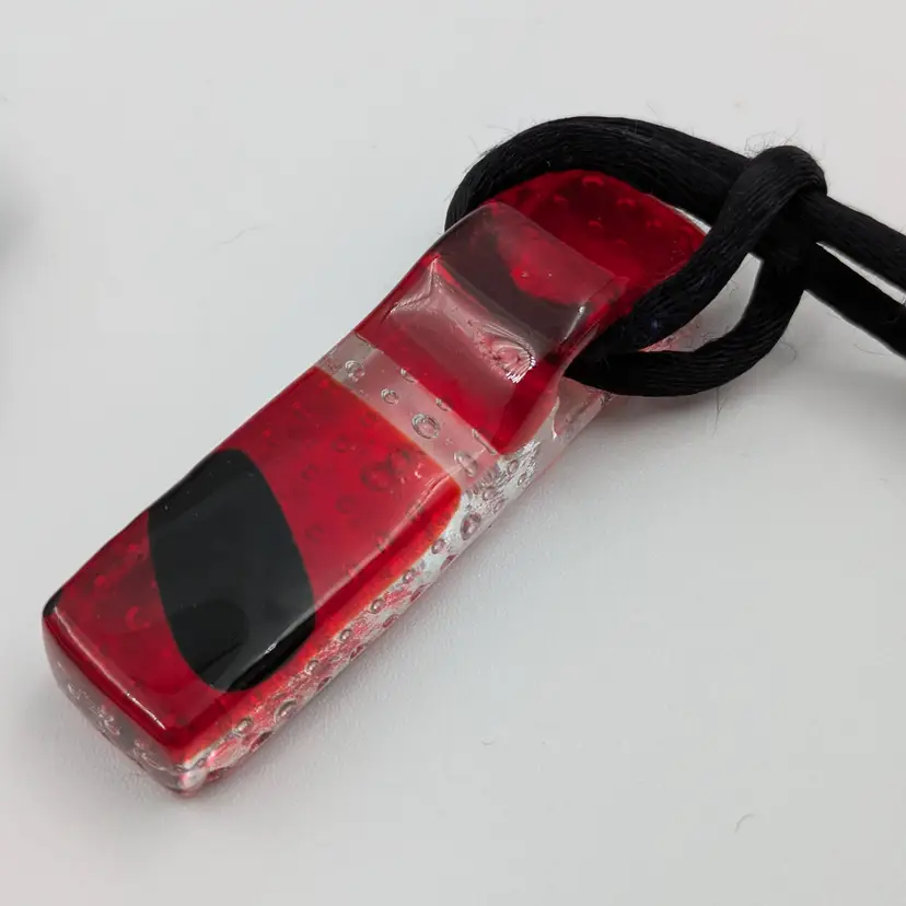 Red Black Silver Fused Glass Pendant