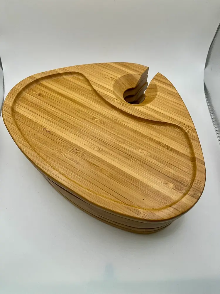 Food Network Bamboo Appetizer Plates Wine Glass Holder Set Of Six 9”