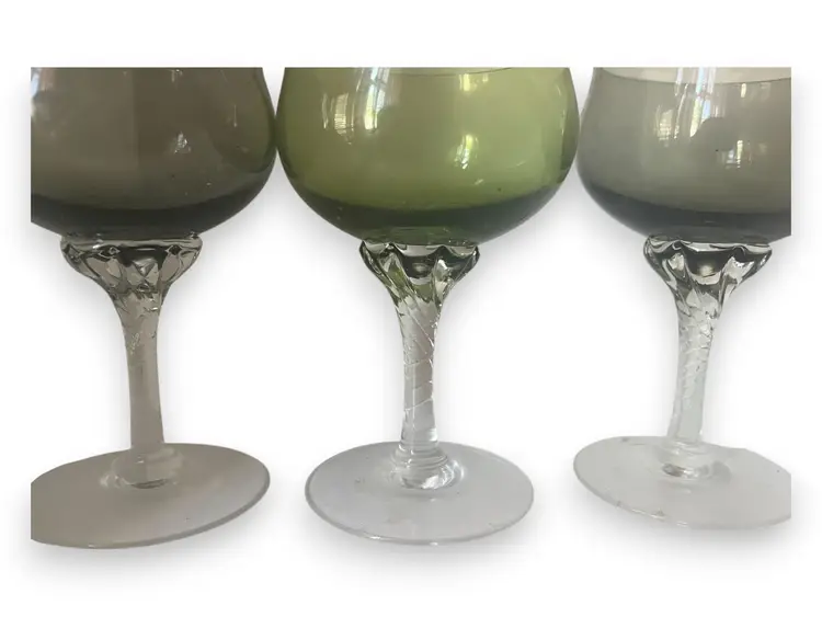 Vintage Sasaki Hawthorne Hand Blown Crystal Champagne Glasses | green gray black
