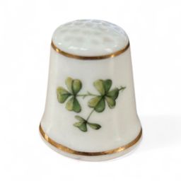 Vintage Green Clovers Royal Tara Fine Bone China Handmade Thimble Galway Ireland