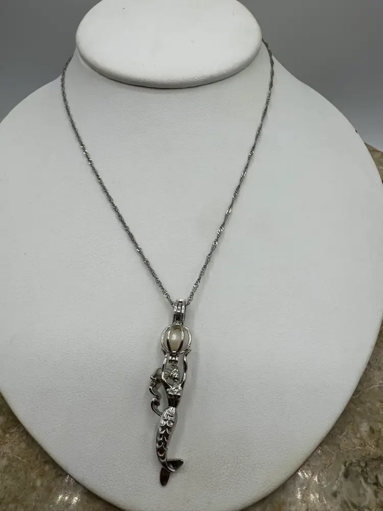 Mermaid Genuine Caged Pearl Pendant Necklace