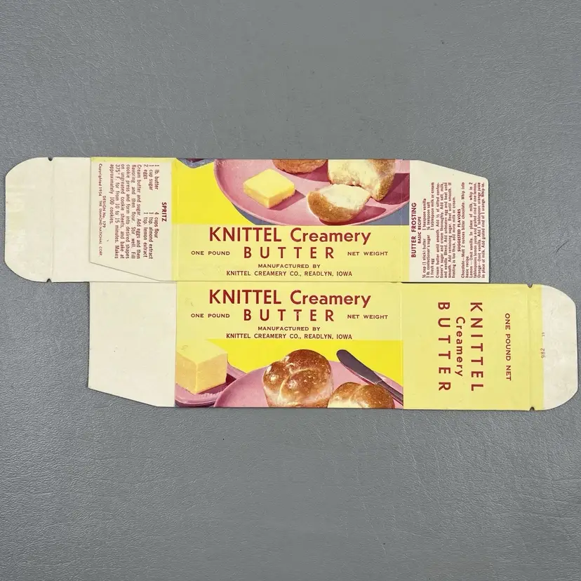 Vintage Knittel Creamery Empty One Pound Butter Box Readlyn Iowa Dairy Decor Copyrighted 1954