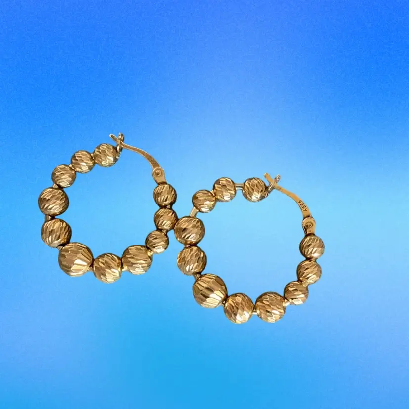 925Y Sterling Silver Not Tested Earrings Gold Plated Hoop Earrings Pierced. 1”