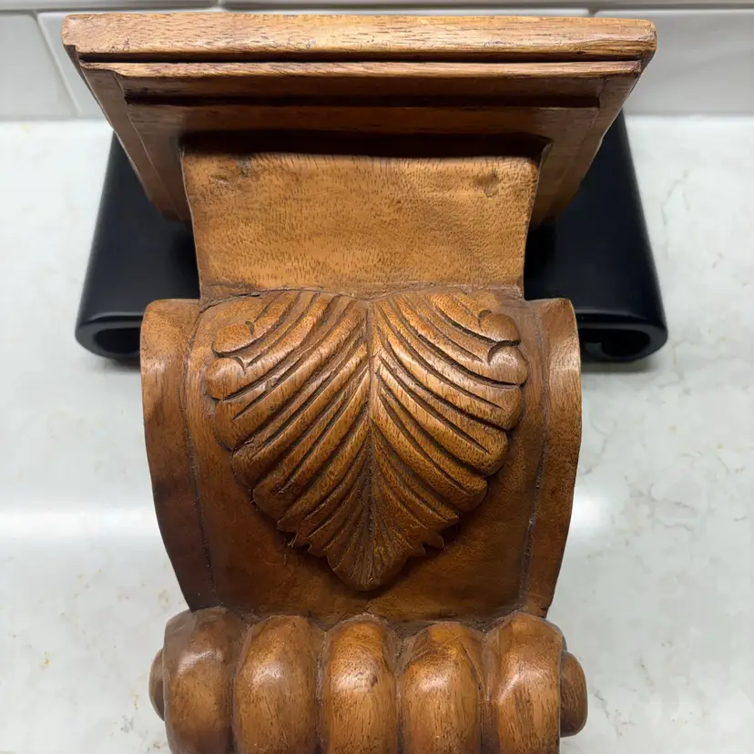 Vtg Carved Wood Wall Shelf Corbel Sconce Acanthus Leaf Scroll Teak