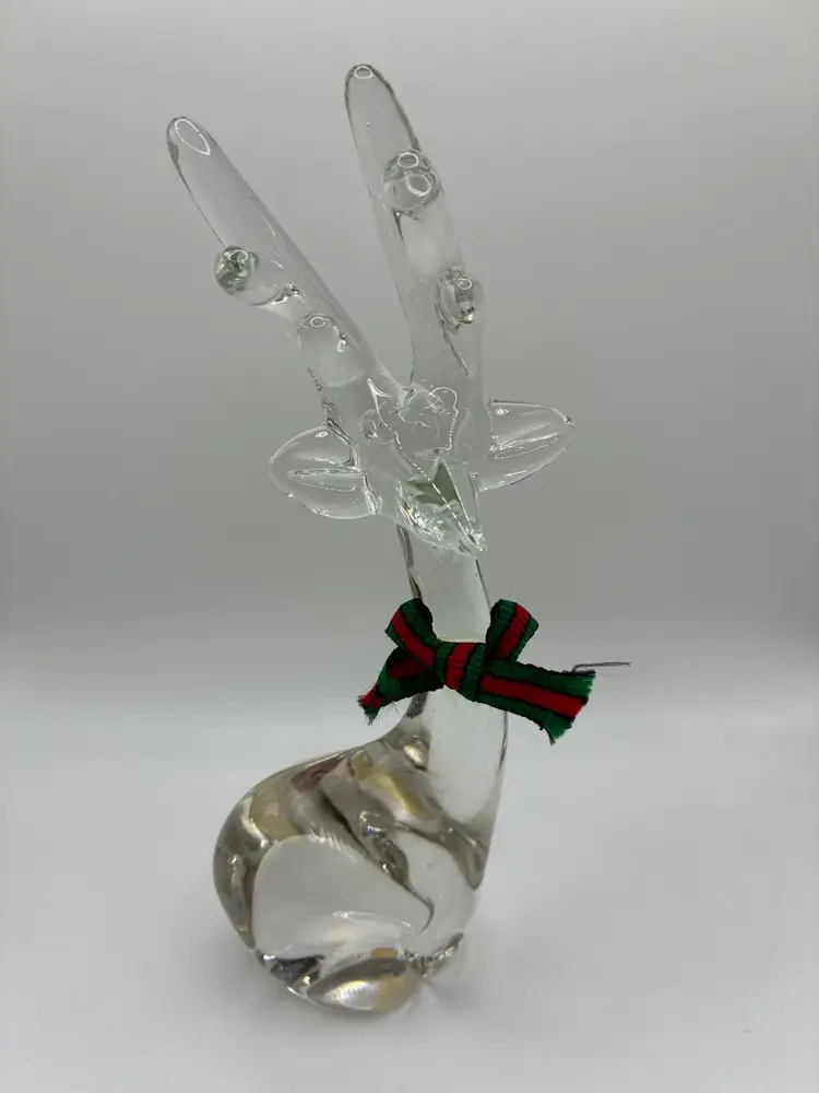 Vintage Enesco Clear Art Glass Reindeer Deer Figurine 7.5” 1985