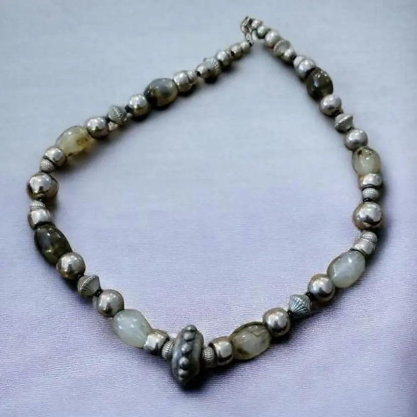 Transluscent Bead Choker Silver Tone Accents Rondelles Hippie Biker Steampunk Boho