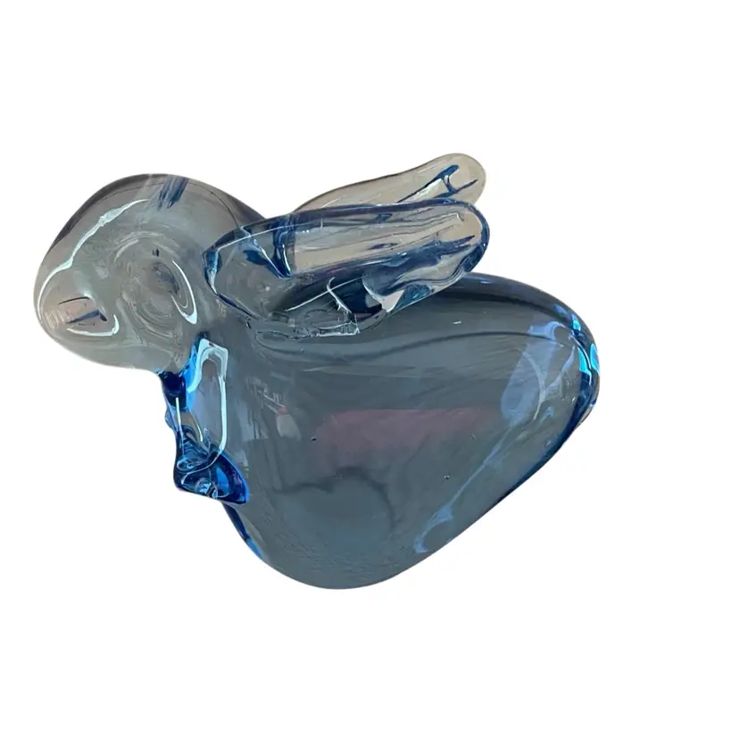 #01 Vintage Blue Glass Bunny Paperweight Figurine 2.5" H