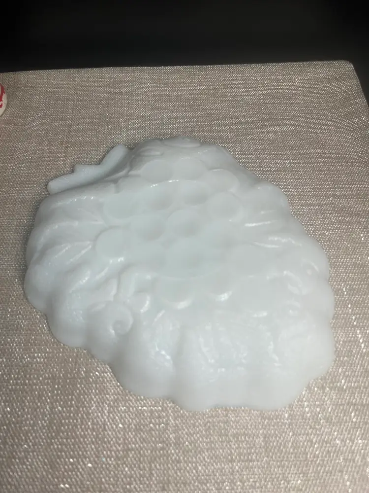 Vintage Hazel Atlas Milk Glass Shallow Bowl w/ Embossed and Textured Grape Pattern