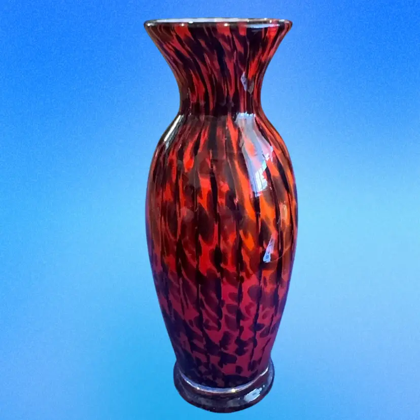 Vintage Black & Red Blown Glass Vase