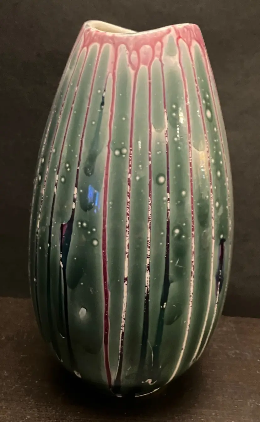 Vintage MCM Asymmetrical Rim Ceramic Holland Mold Vase 8”