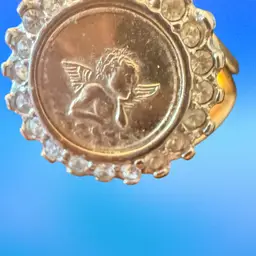 18 Karat Gold Filled Cherub Green With Crystals Size 8 1/2