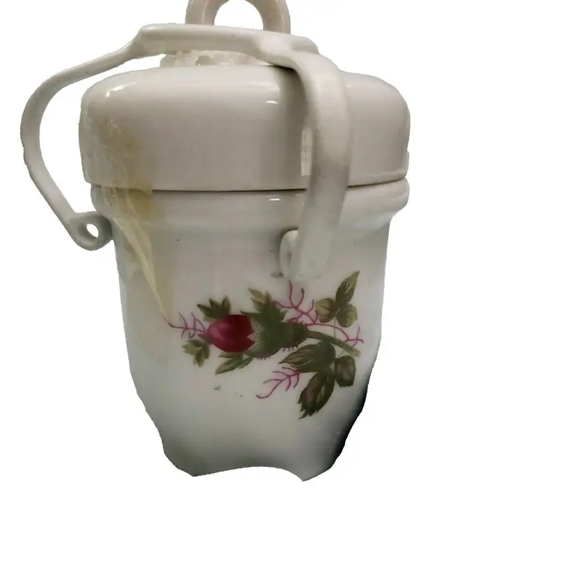 Ceramic Egg Coddler Rose Pattern 3 Sided Lid Lock Vintage