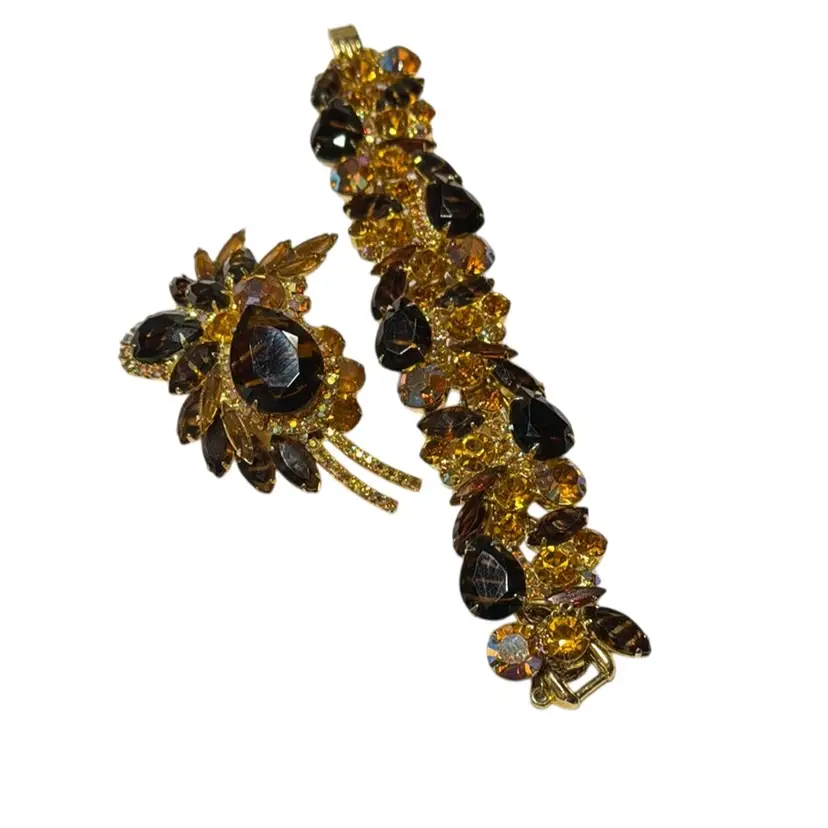 Juliana Demi Parure Tiger Stripe AB Topaz Brooch & 5-Link Bracelet Set - WHOA!! 😍