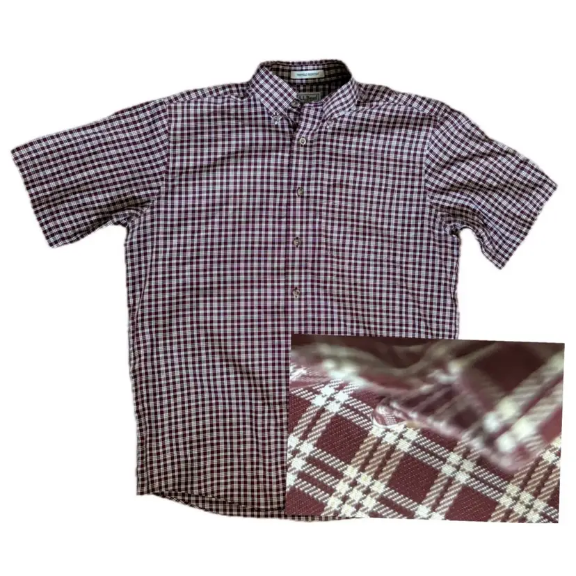 Vintage Mens LL Bean Burgundy & White Checkered Button Up Shirt Size Medium