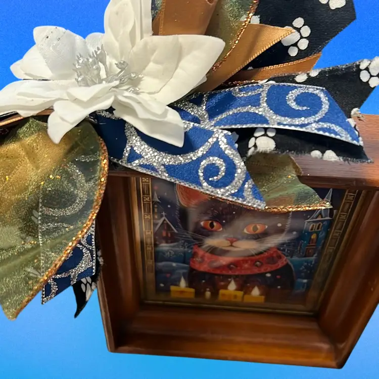 Christmas Holidays-Three Mini Upcycled Frames With Whimsical Photos Set Of 3, Cat Lovers