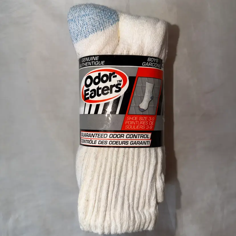 NOS Vintage Boys Shoe Size 3-9 Odor Eaters White Crew Socks Pk/3Pair Made In USA
