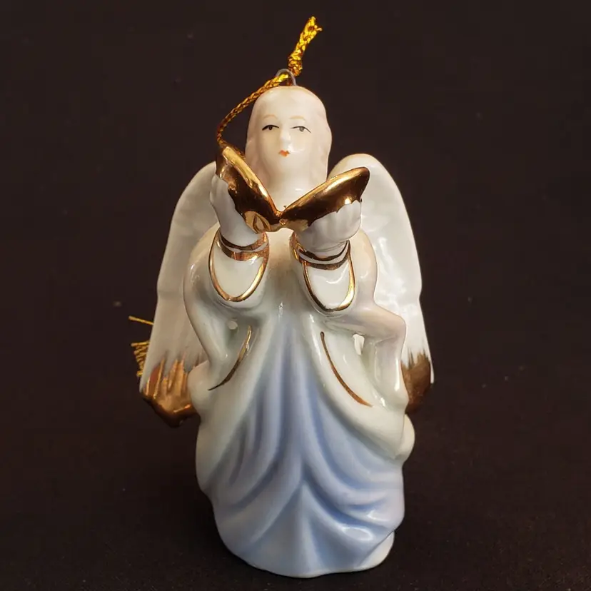 Christmas Angel Ornament Dillard's Trimmings Porcelain & Gold Trim 3 1/4" tall