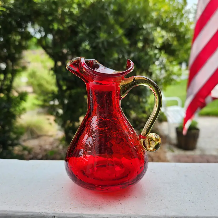 Amberina Pitcher Crackle Glass Pitcher 4" x 3" GLOWS