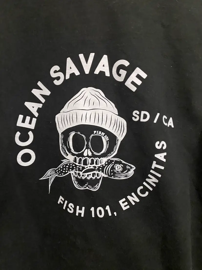Mens Black Hoodie Sweatshirt M Fish 101 Restaurant Ocean Salvage San Diego CA