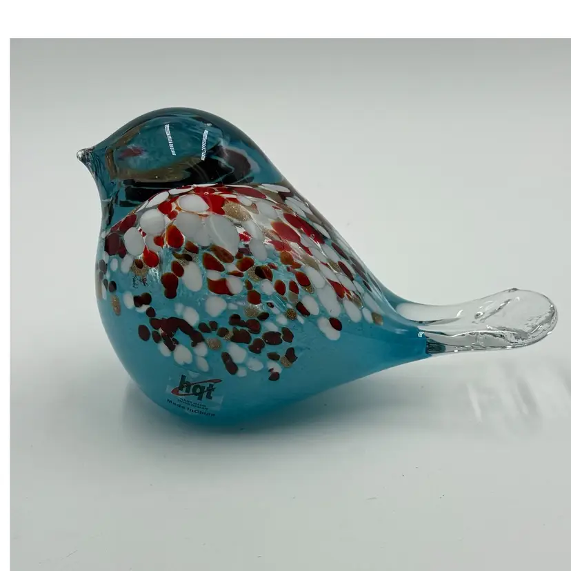 Art Glass Blown Large Light Blue Red Bird Figurine Paperweight HQT Home Designs