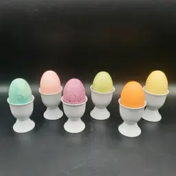 Pastel Marble Stone Easter Eggs & White Egg Cups Set of 6