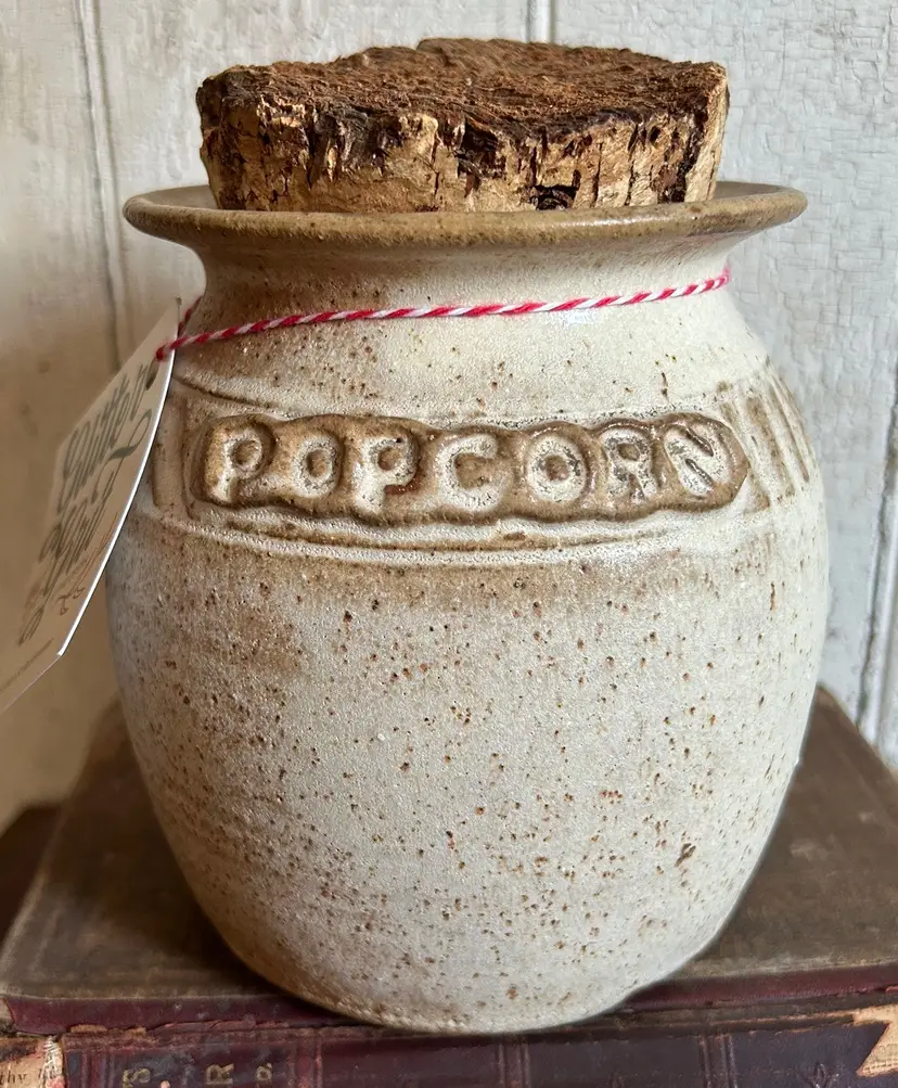 Handmade Studio Pottery Popcorn Jar With Cork Tan Brown Signed Made In Ohio