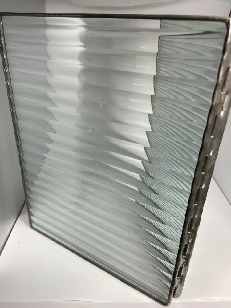 Vintage Silver Tone Metal & Ribbed Glass Double Folding Picture Frame, Two 9"x7"