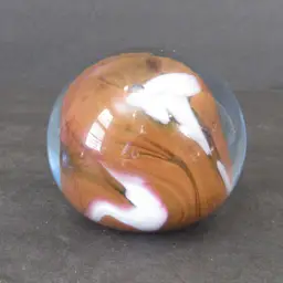 George Williams Brown and White Swirl Hand Blown Art Glass Paperweight - Stamped GW