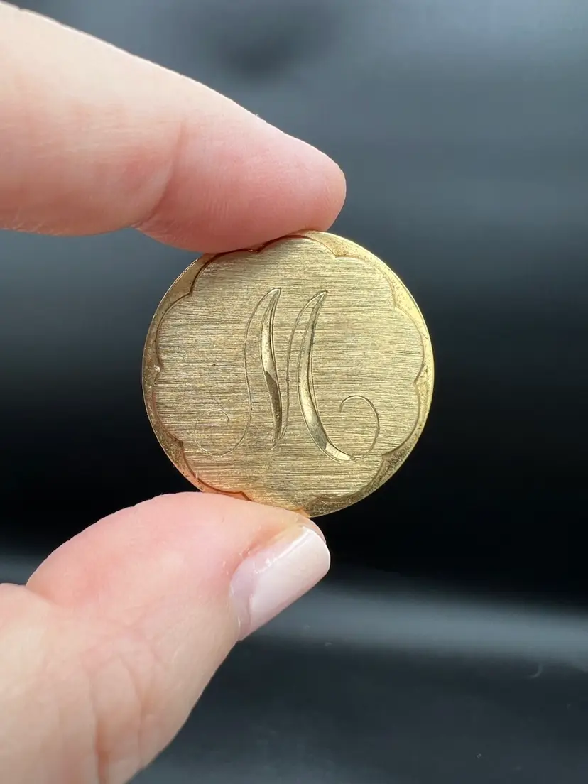Initials M Golden Round Brooch