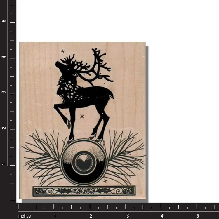 Vintage Reindeer On Ball Christmas Rubber Stamp