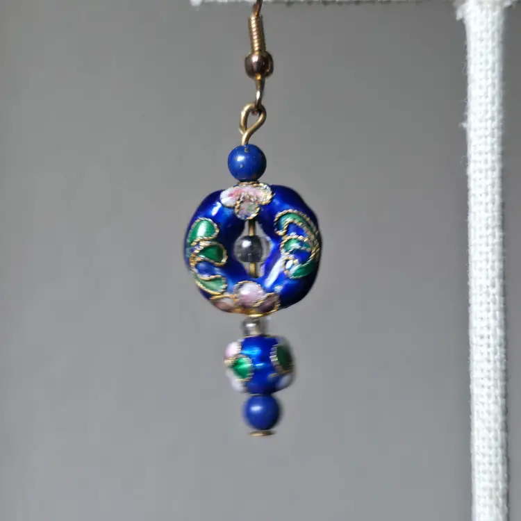 Cloisonne Earrings Dangle Drop Piereced Ears Fish Hook