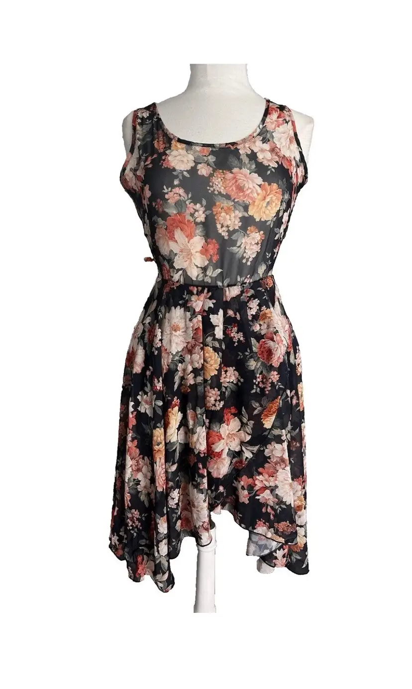 Venus Fairycore Whimsy Dress Cottagecore size Medium Floral Sheer Lined