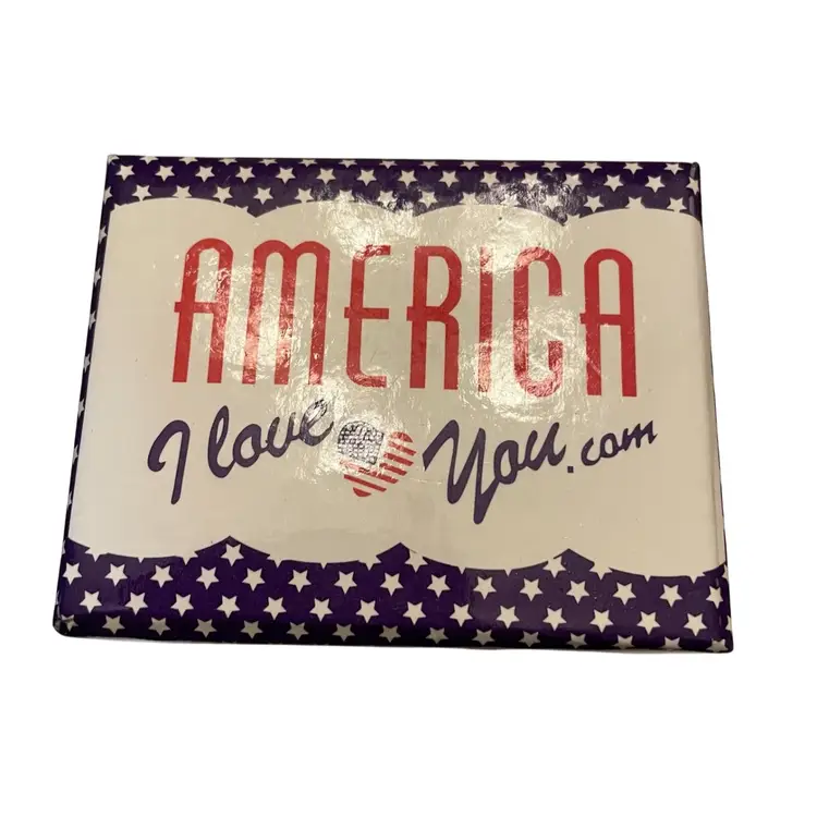 #01 AMERICA I LOVE YOU Trinket Box Heart Shaped Metal & Rhinestones