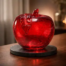 Vintage Toyo Red Crackle Art Glass Apple Paperweight, 3.25" Tall