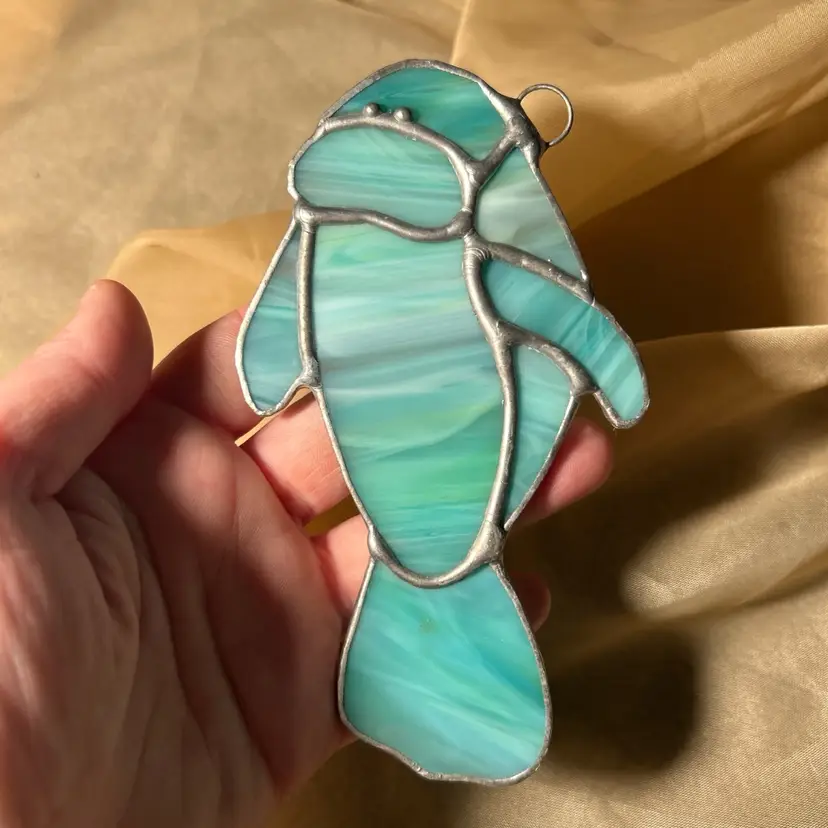Blue Stained Glass Manatee Suncatcher