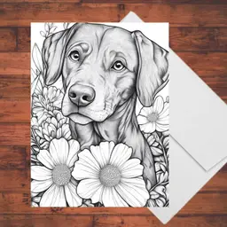8 Dog in Flowers Adult Coloring Cards: DIY Handmade Greeting Card Set