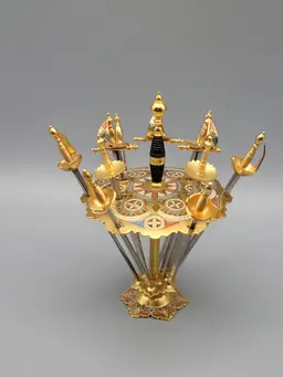 Vintage Mini Sword Olive Martini Cocktail Pick Set Toledo Spain, Missing 1