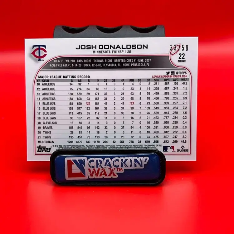 Josh Donaldson 2022 Topps Chrome Sonic Gold Ray Wave 33/50 Minnesota Twins