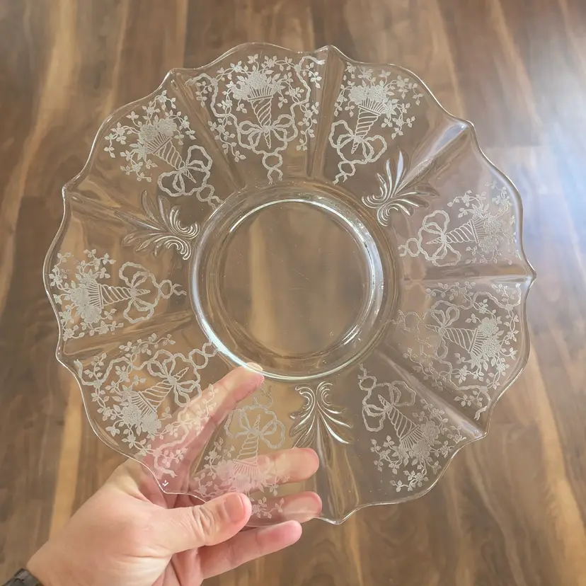 Vintage Baroque Style Fostoria Glass Navarre Etched Floral Bouquet Platter