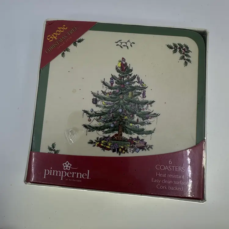 Spode Christmas Tree Coasters NOS Set/6