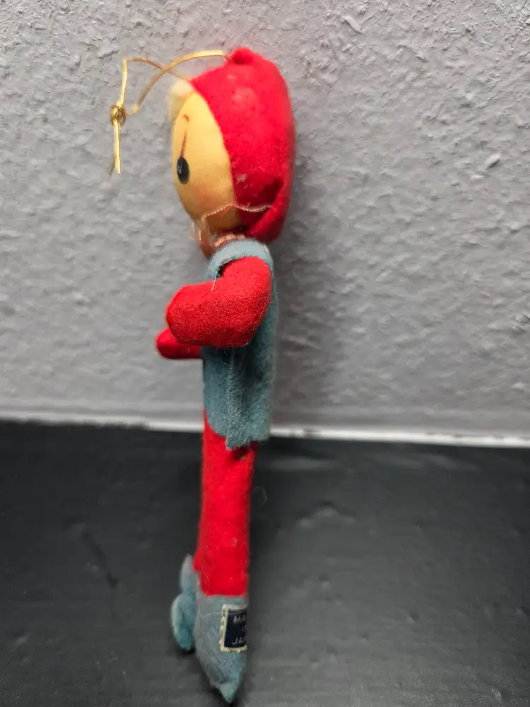 Vintage Knee Hugger Elf .6" Made In Japan Elf On A Shelf Cloth Face