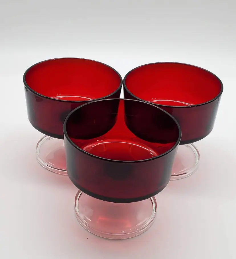 Vintage Luminarc Ruby Red Glass Sherbet/ Custard Cups France 3 1/4" ( Lot of 3)